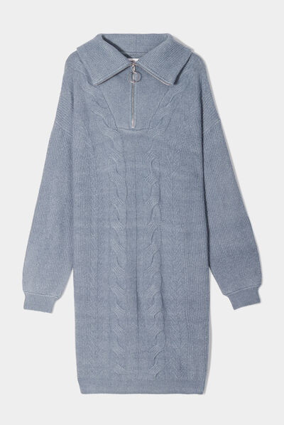 Robe pull col camionneur bleu gris femme
