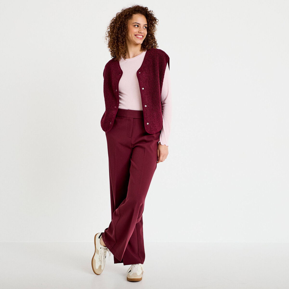 Gilet sans manches effet polaire bordeaux femme