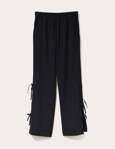 Pantalon large avec noeuds noir femme