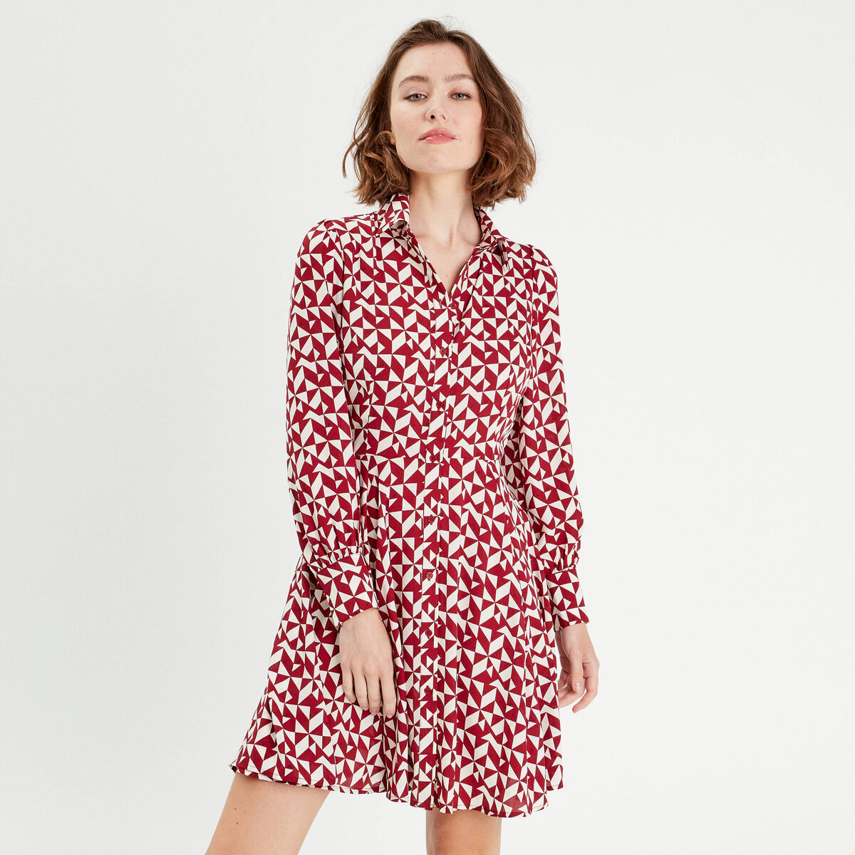 Robe chemise patineuse rouge femme