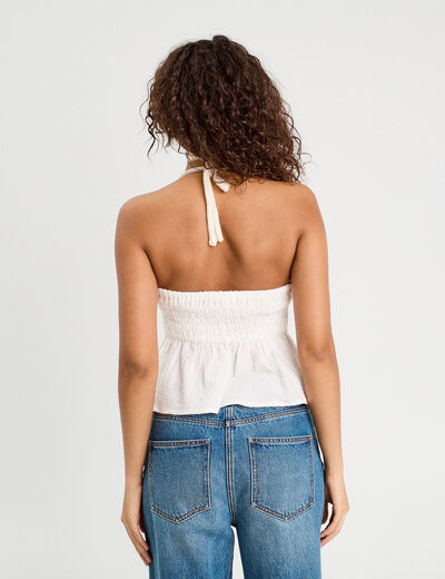 Débardeur tricot brodé ecru femme