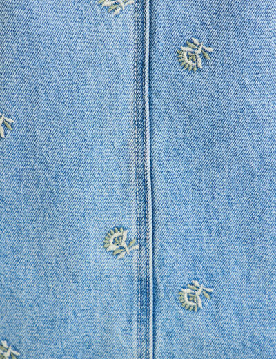 Robe courte droite en jean sans manches bleu femme