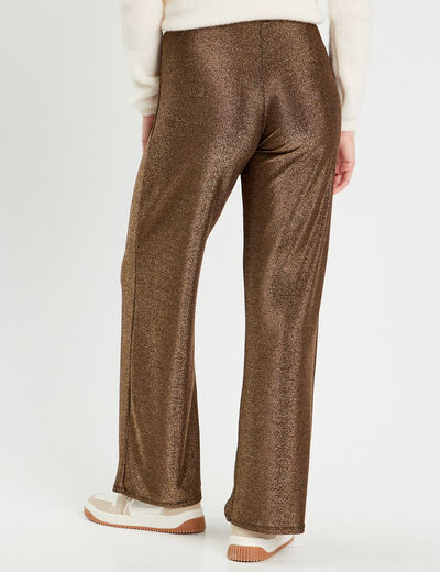 Pantalon large fils métallisés couleur or femme