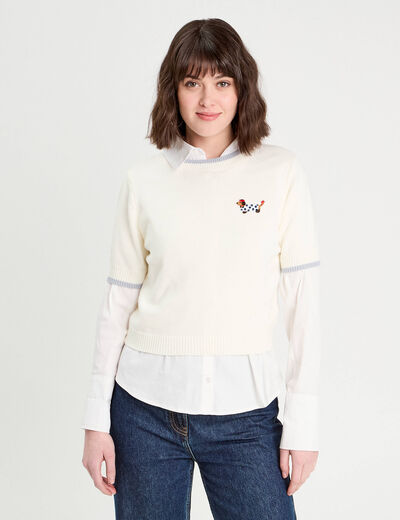 Pull manches courtes ecru femme