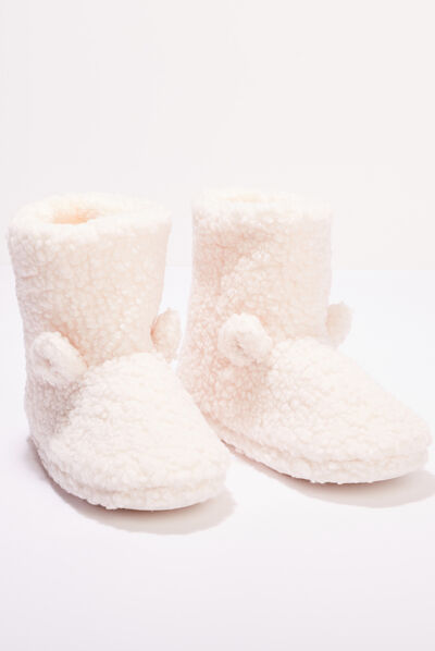 Chaussons bottines fourrure ecru femme