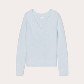 pull manches longues col en v bleu pastel femme Pull manches longues col en V bleu pastel femme