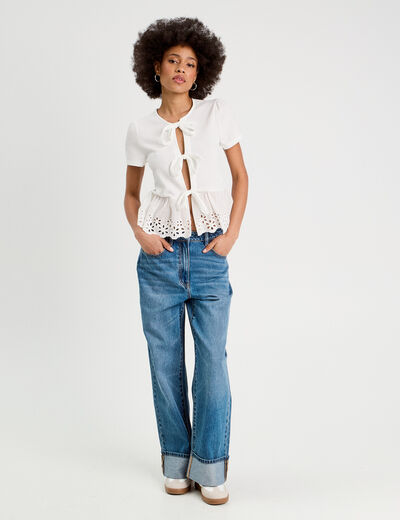 Jeans droit avec ourlets denim double stone femme