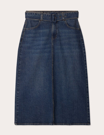 Jupe midi trapèze en jean denim dirty femme