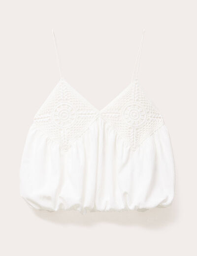 Blouse cropped bretelles ecru femme