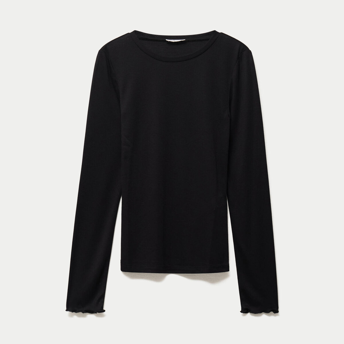 T-shirt ajust&eacute; col rond manches longues noir femme