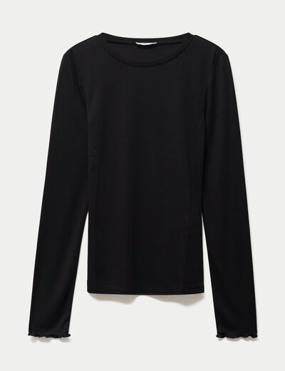 T-shirt ajust&eacute; col rond manches longues noir femme