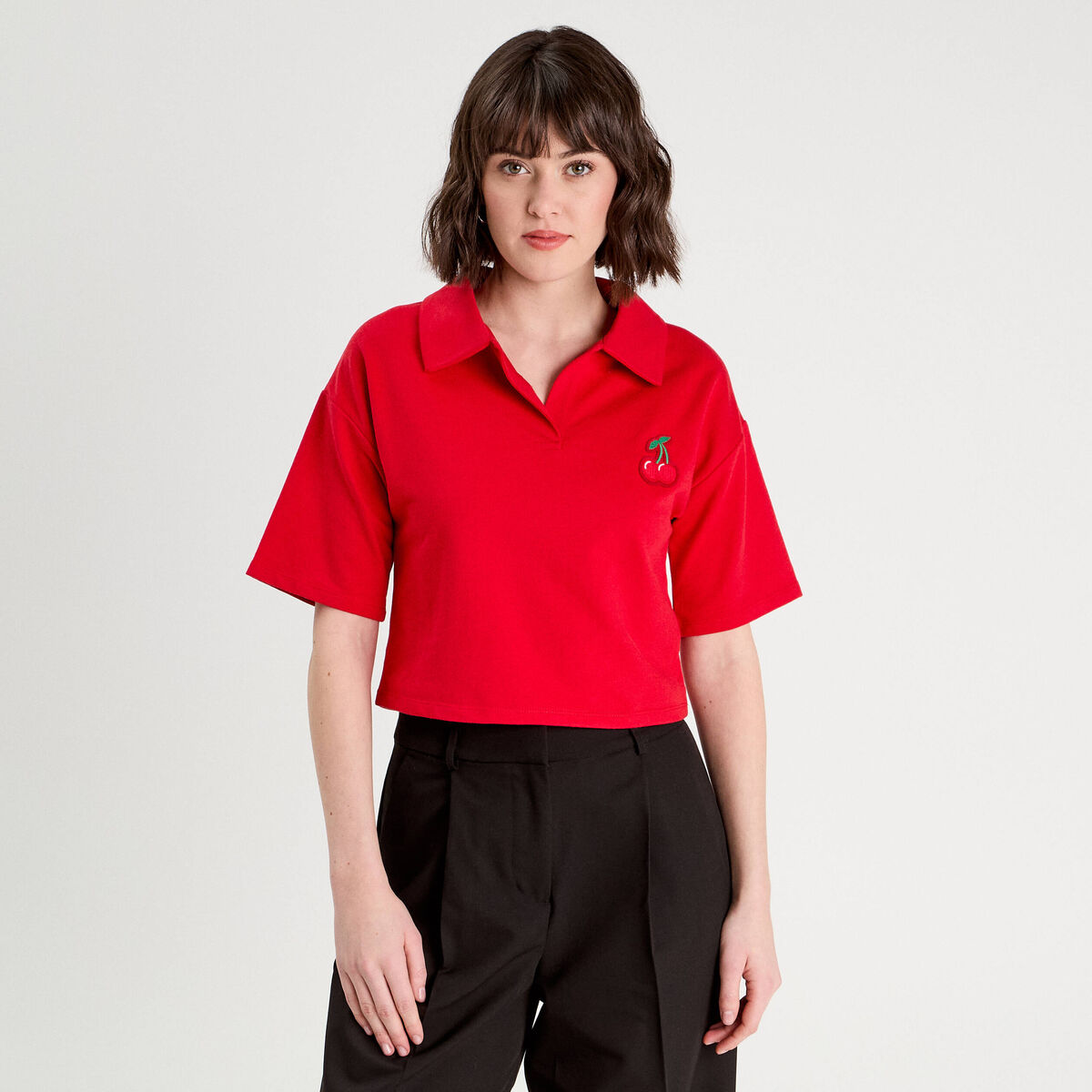 Polo avec patch brodé rouge femme