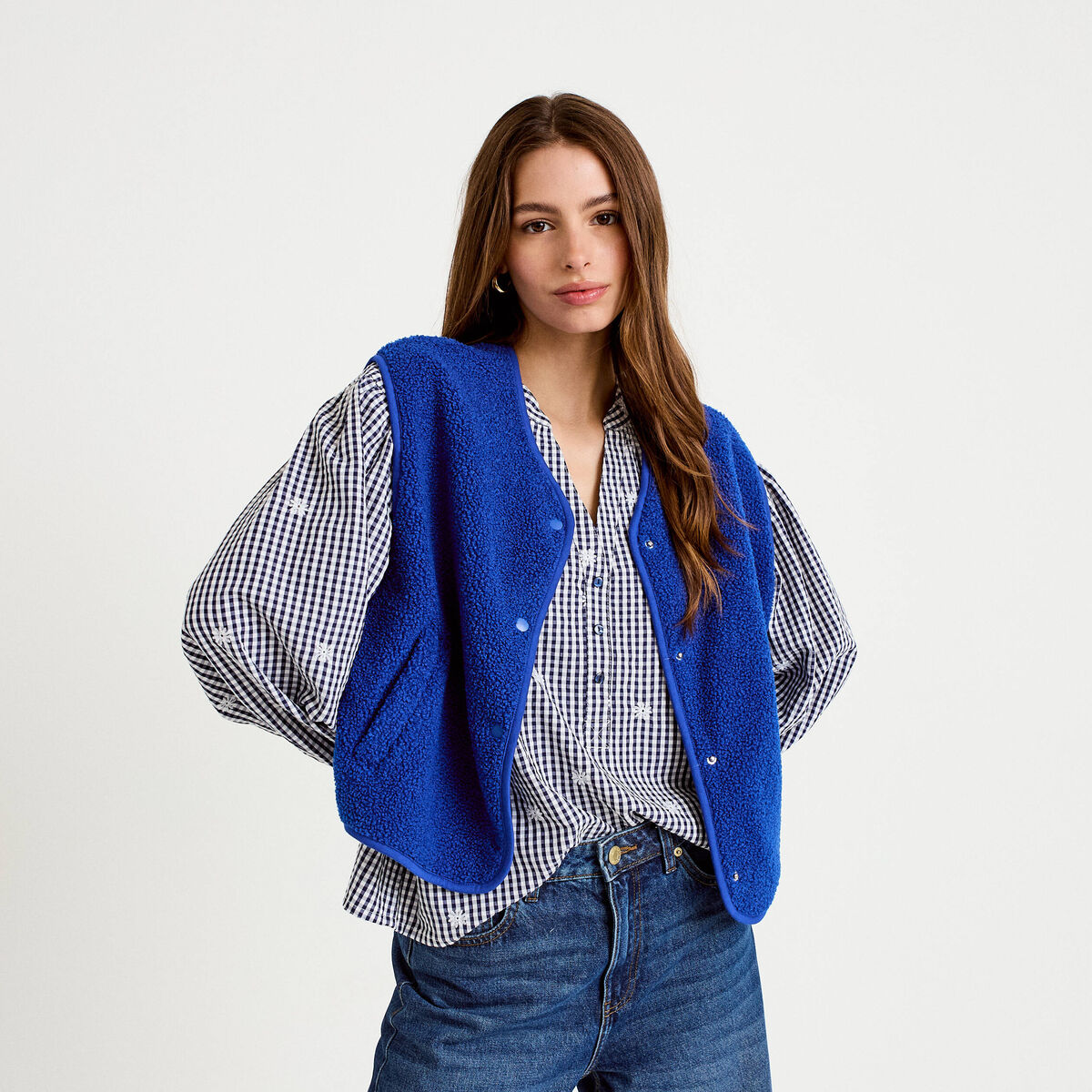 Gilet sans manches effet polaire bleu electrique femme
