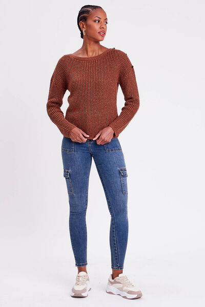 Pull manches longues marron femme