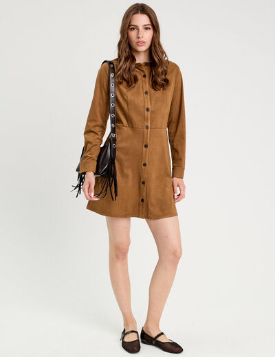 Robe évasée suédine marron femme