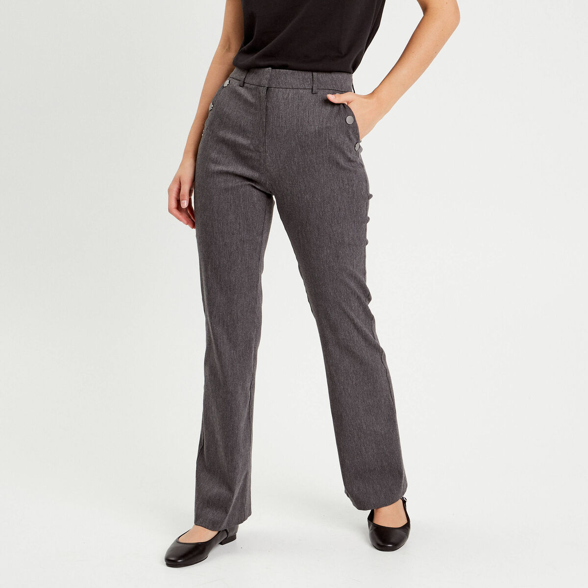 Pantalon flare pont gris fonc&eacute; femme