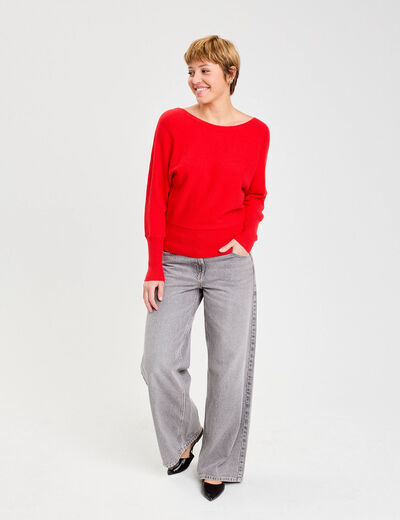Pull manches chauves-souris rouge femme