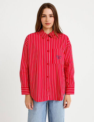 Chemise oversize manches longues rouge femme