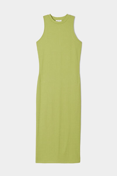 Robe pull longue moulante vert femme