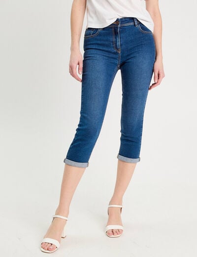 Pantacourt slim en jean denim stone femme