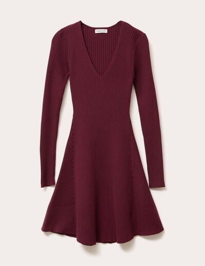 Robe tricot patineuse c&ocirc;tel&eacute;e bordeaux femme