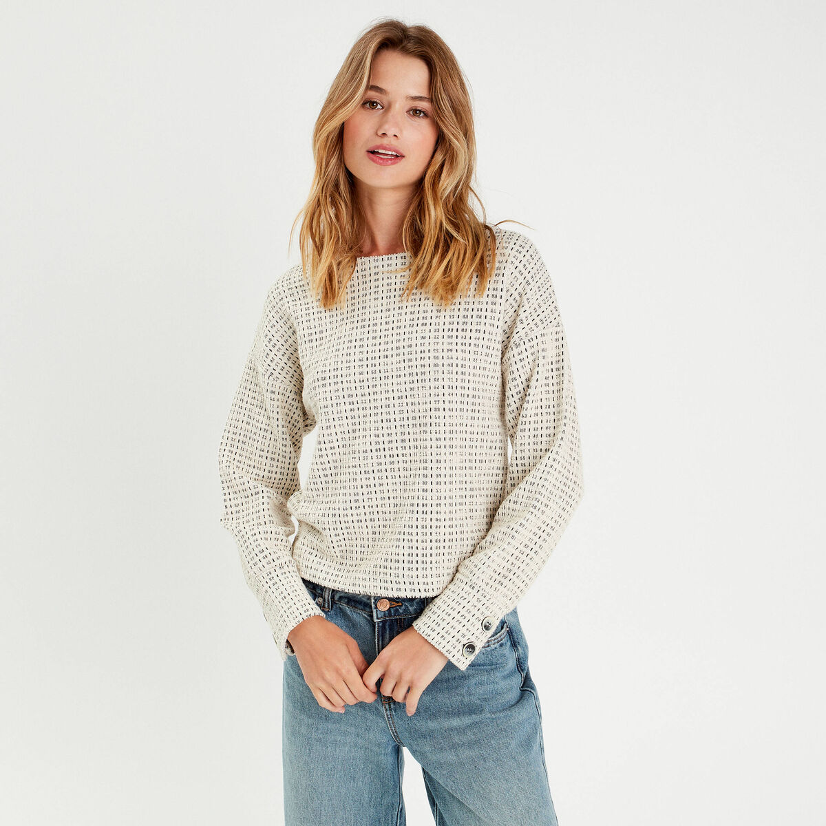 Sweat manches longues ecru femme