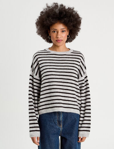 Pull manches longues gris clair femme