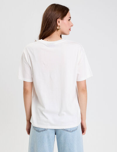 T-shirt en coton manches courtes ecru femme