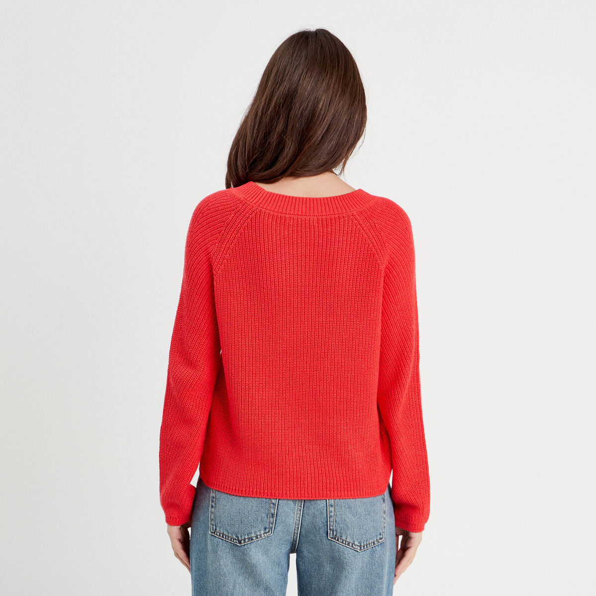 Pull avec boutons épaules rouge femme