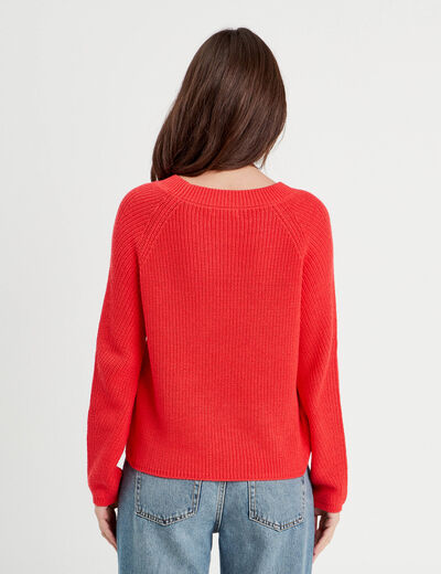 Pull avec boutons épaules rouge femme