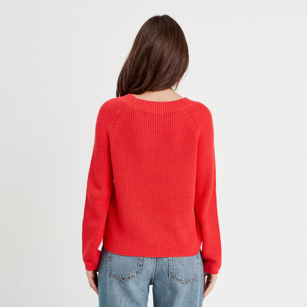 Pull avec boutons épaules rouge femme