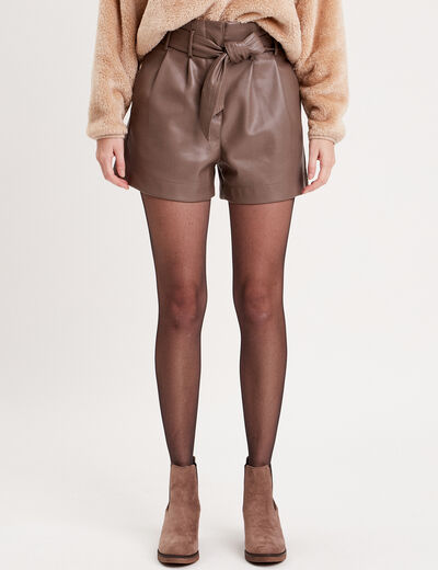 Short droit simili cuir taupe femme