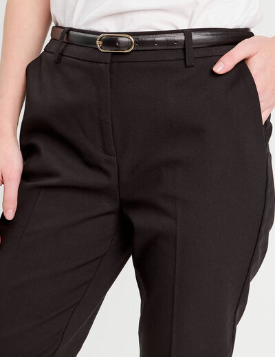 Pantalon cigarette ceinturé noir femme