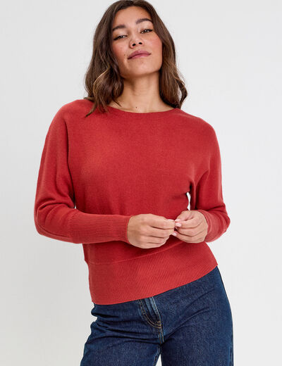 Pull manches chauves-souris rouge femme