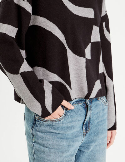 Pull col montant gris femme
