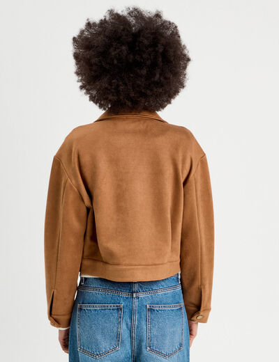 Veste suédine droite camel femme