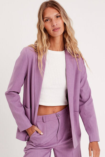 Veste esprit blazer col châle mauve femme