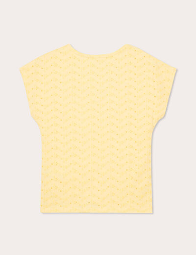 T-shirt broderie anglaise jaune clair femme