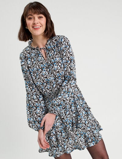 Robe évasée volantée noir femme