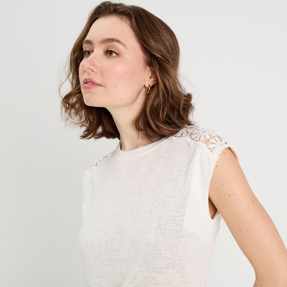D&eacute;bardeur &eacute;paules dentelle ecru femme