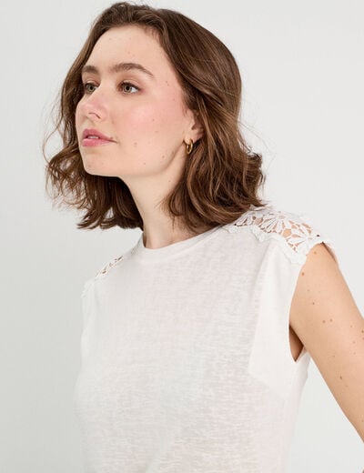 Débardeur épaules dentelle ecru femme