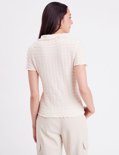 Blouse manches courtes gaufr&eacute; ecru femme