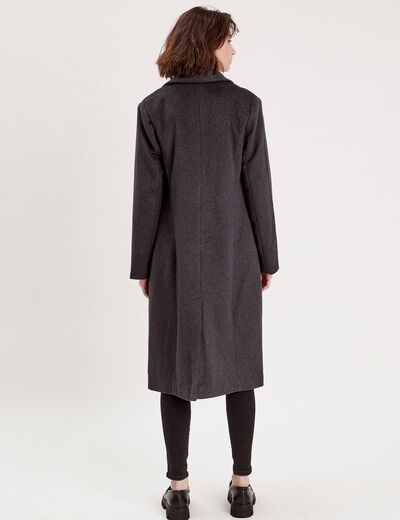 Manteau droit long boutonné gris foncé femme