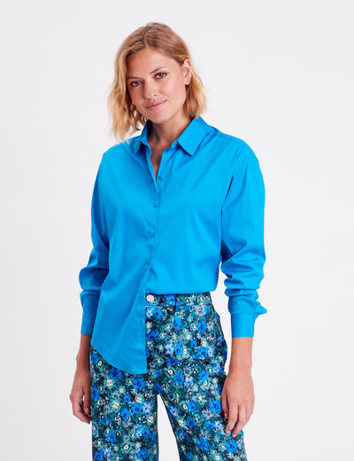 Chemise manches longues bleu femme
