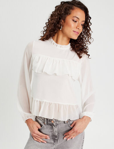 Blouse volants ecru femme