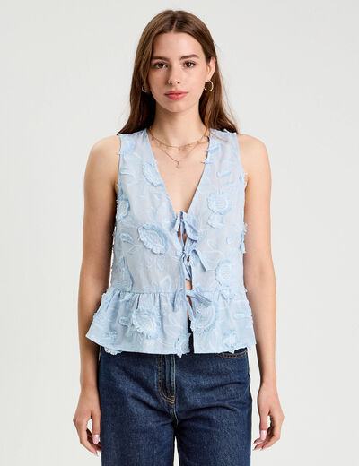 Blouse sans manches nouée bleu femme