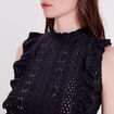 Blouse brodée avec volants noir femme