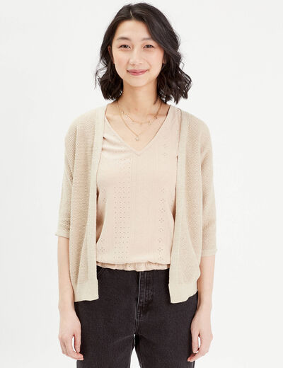 Gilet manches 3/4 beige femme