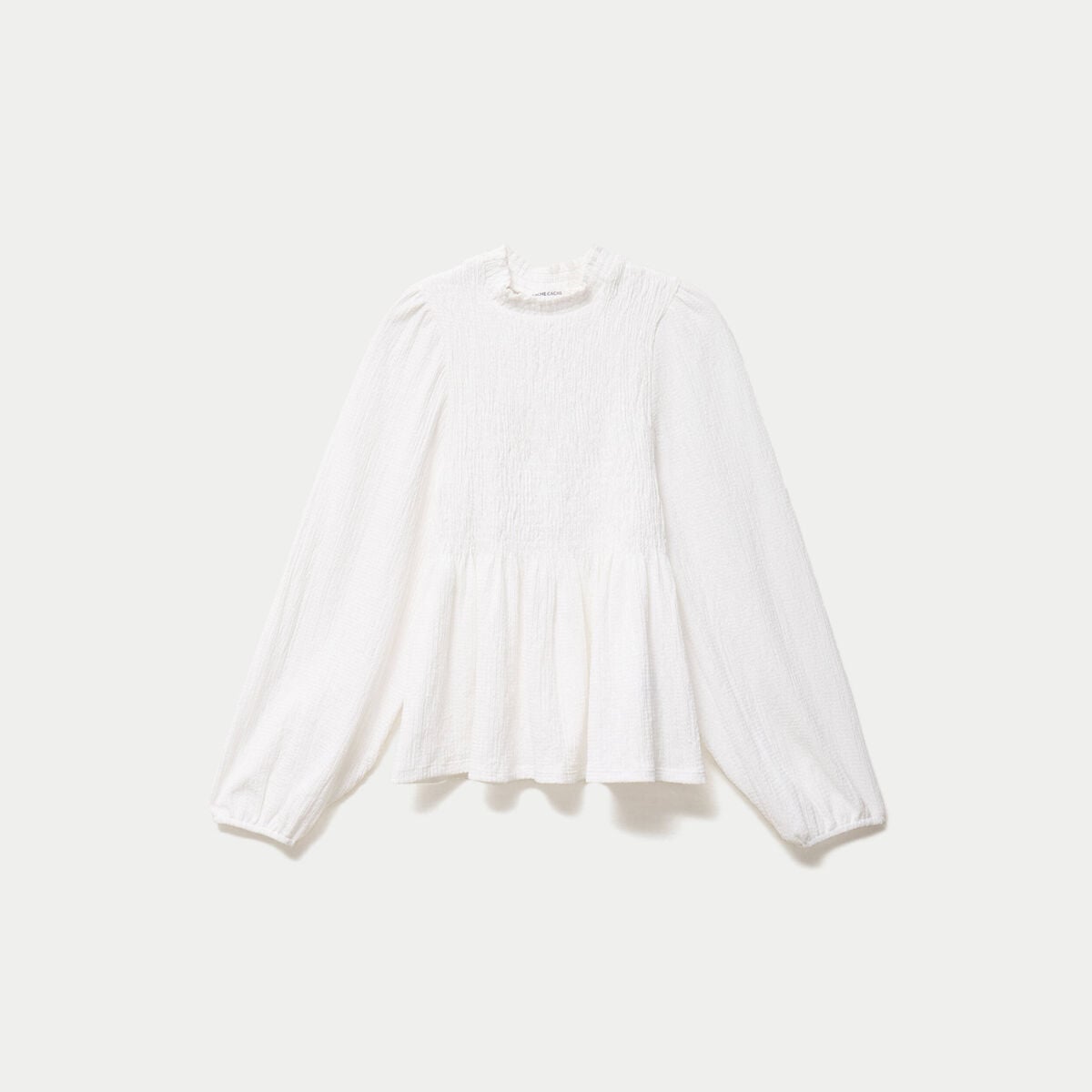 Blouse p&eacute;plum manches longues pliss&eacute;e ecru femme