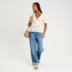 Blouse manches courtes noeuds ecru femme